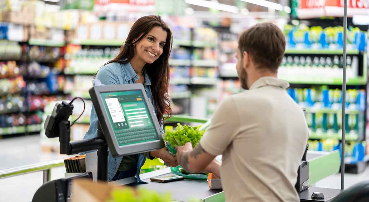 Boodschappen doen in fysieke supermarkt